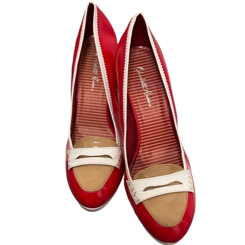 VTG‎ Charlotte Russe Pumps Womens 6 Red Patent Leather Heels Retro Loafer 60s